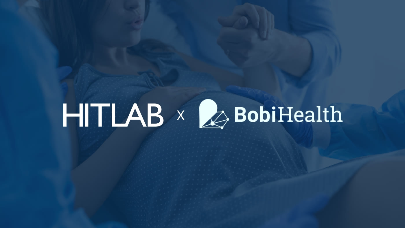 A partnership graphic displays the HITLAB and BobiHealth names over a blue-tinted care image.